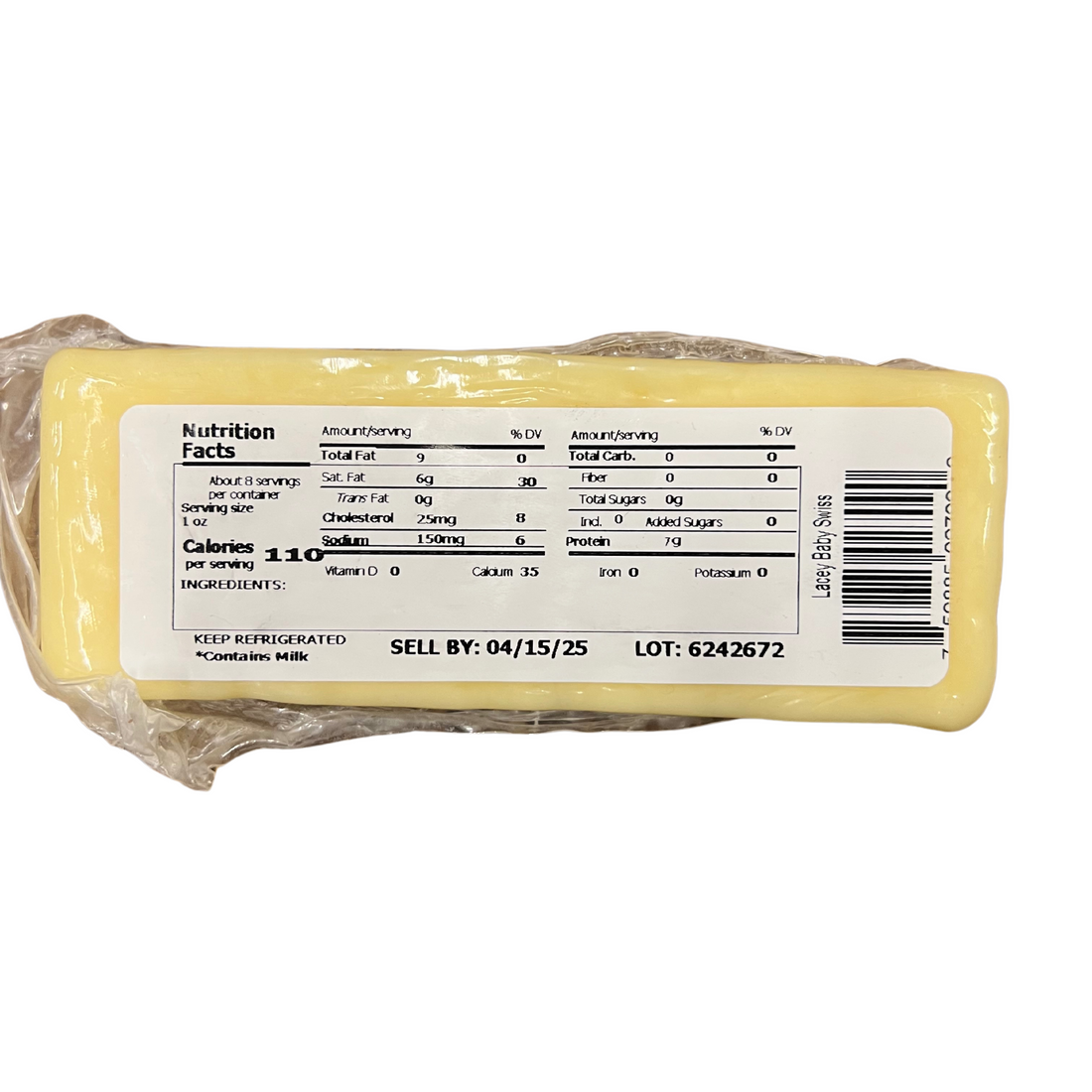 Lacey Baby Swiss Cheese (8 oz Bar)