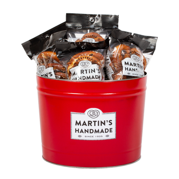 Red Pretzel Tin Gift Bucket (4 - 8oz Salted)
